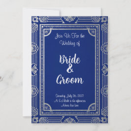 Gatsby Style ArtDeco Invitation–Navy Blue & Metal Inbjudningar