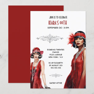 Gatsby-tema röd svart flapperflickor melaninvit inbjudningar