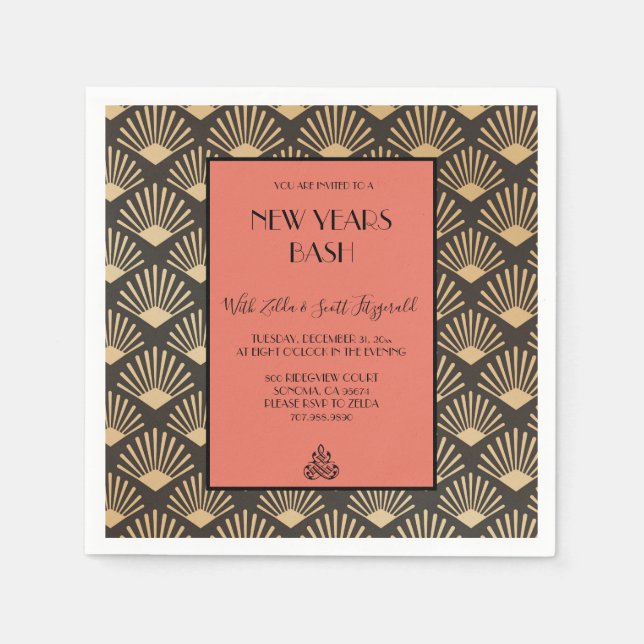 Gatsby Vintage Art Deco Nyårsafton Party Pappersservett (Framsidan)