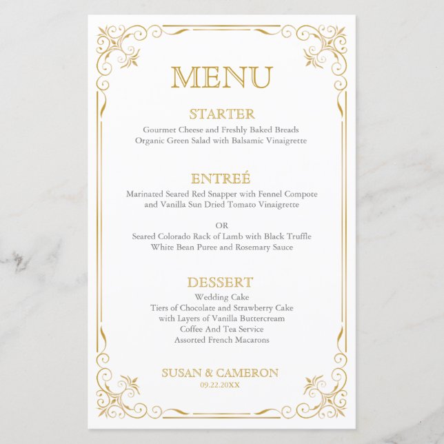 Gatsby Vintage Dinner Menu | Redigerbart Färg (Framsida)