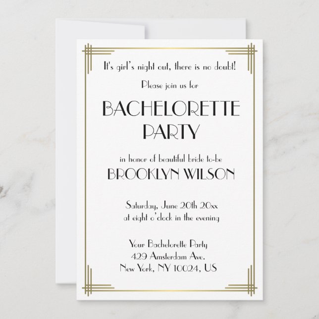 Gatsby Vit Art Deco Sällskapsdam Invitation Inbjudningar (Framsida)