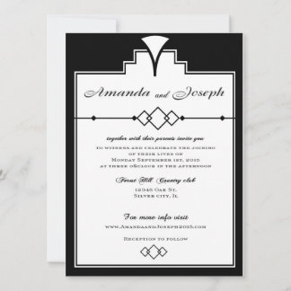 Gatsby Wedding bjudande Svarta och vita Inbjudningar