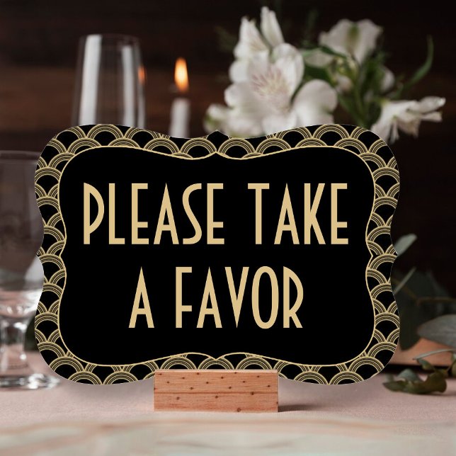 Gatsby Wedding-favoritskylt för Black & Guld 1920 Inbjudningar (Skapare uppladdad)