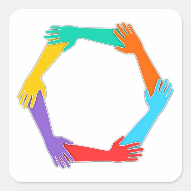 Gått med Händer Fyrkantigt Klistermärke (Framsida)