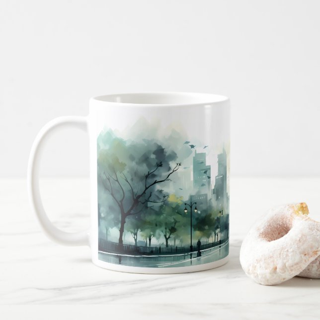Gatuadress på morgonen Watercolor Stil Kaffemugg (Med munk)