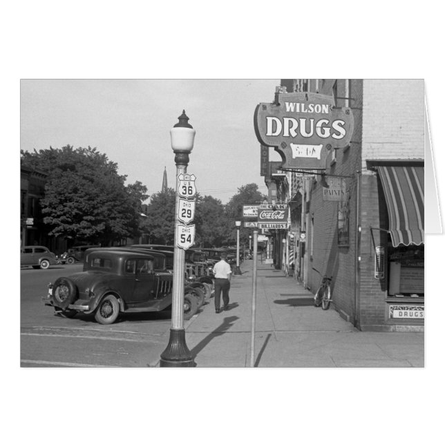 Gatubild Urbana, Ohio, 1938 Hälsningskort (Framsidan Horizontal)