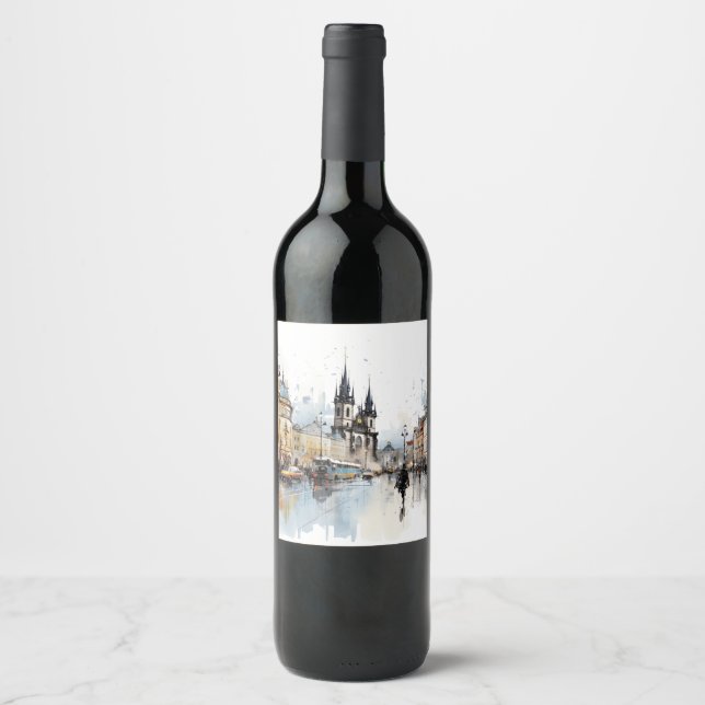 Gatufärgsfärg Prag Vinflaska Etikett (Framsida)