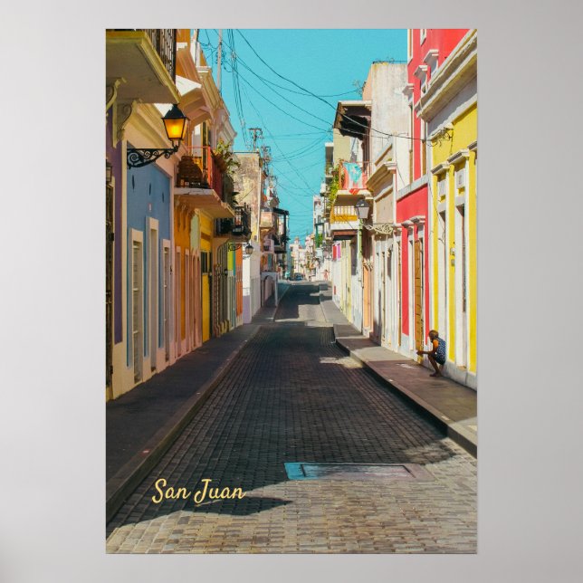 Gatufotografering med kullersten i Gamla San Juan Poster (Framsidan)