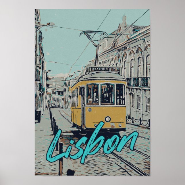 Gatuillustration från Lissabon - Portugal Poster (Framsidan)