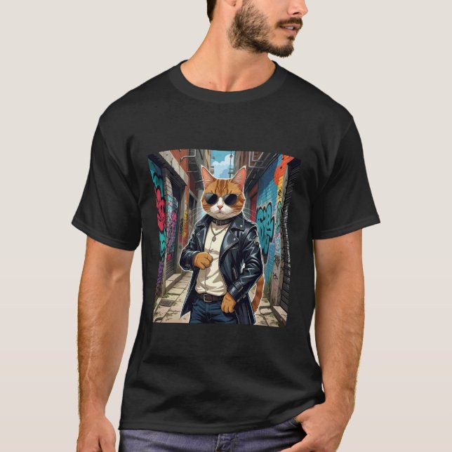 Gatukatt Hårding Katt Kitty Vildkatt Innerstad T Shirt (Framsida)