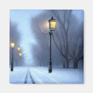 Gatulampor som faller upp i vinter Wonderland Magnet
