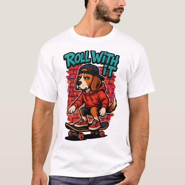 Gatumässig Beagle Skateboard Graffiti Konst T Shirt (Framsida)