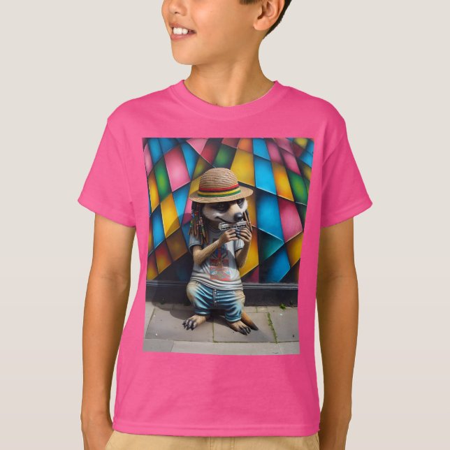Gatumusiker, Meerkat med Harmonica T Shirt (Framsida)