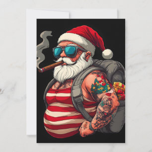 Gatupunk prydd julenisse med tatueringar julkort