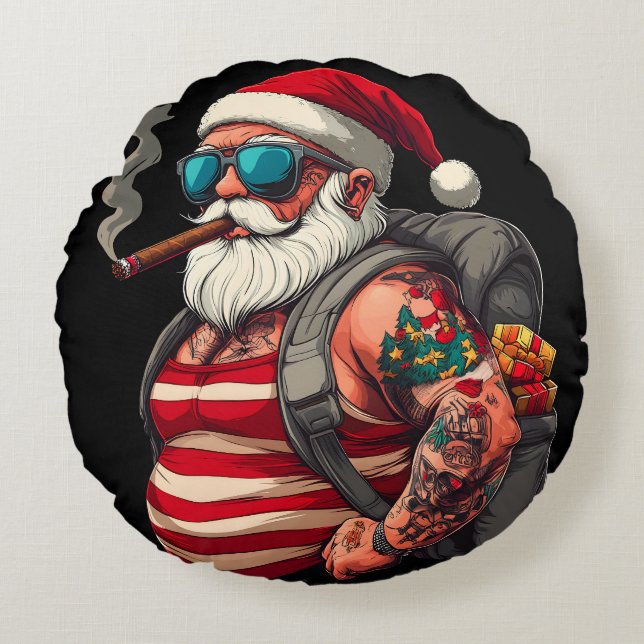 Gatupunkterad jul Santa Claus Rund Kudde (Framsidan)