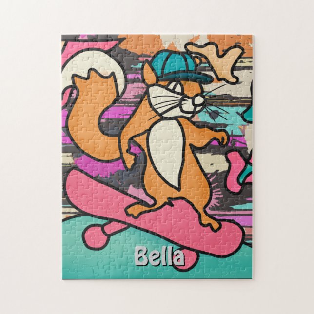 Gaturetro-ekorre på Skateboard | Funny Pussel (Vertikal)