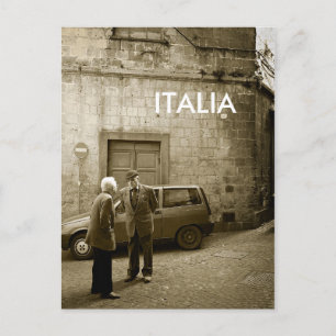 Gatuscen i sepia-vykort med text: "Italia" Vykort