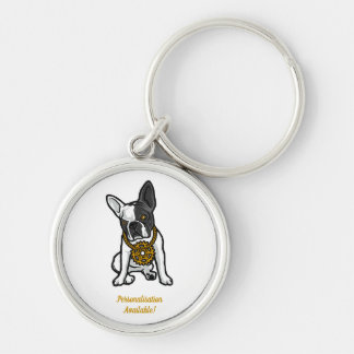 Gatustil Mops Hund Rund Silverfärgad Nyckelring