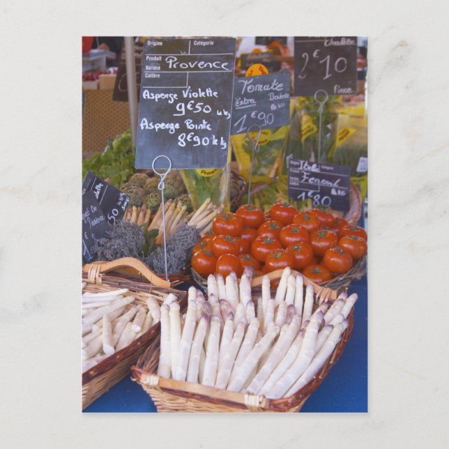 Gatutorg handlare stånd med vitt vykort (Framsida)