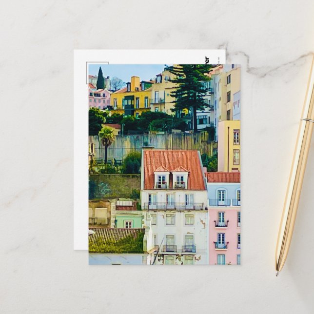 Gatutsikts vykort, Lissabon Portugal Europa, Resa Vykort (Fram/Back In Situ)