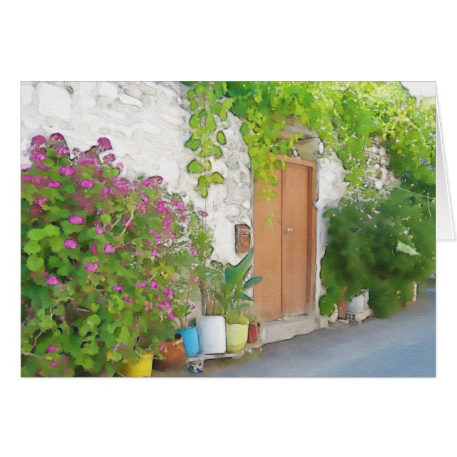 Gatuvy för vattenfärg hälsningskort (Framsidan Horizontal)