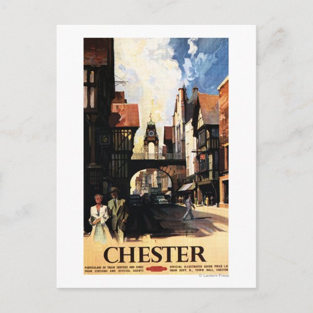 Gatuvy med Clock Rail för par & Torn Vykort (Framsida)