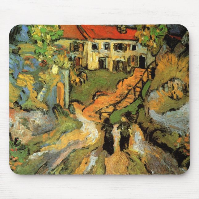 Gatuvy och trappor i byn Auvers, Figurer Musmatta (Framsidan)