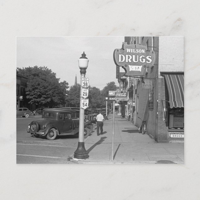Gatuvy Urbana, Ohio, 1938 Vykort (Framsida)
