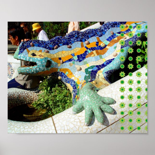 Gaudi Lizard Hand & Grönt Flowers poster (Framsidan)