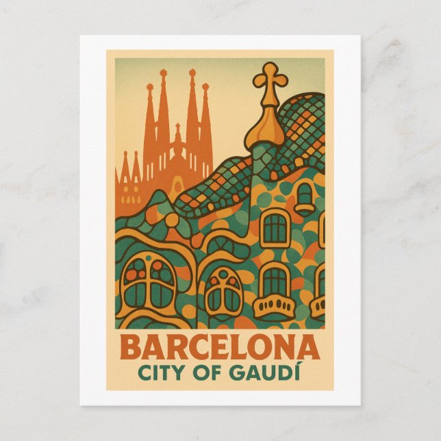 Gaudís Retrodröm – Barcelona Reseguide Vykort (Framsida)