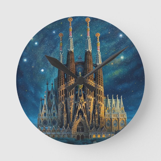 Gaudis Starry Dream | Barcelona Sagrada Familia Rund Klocka (Framsida)