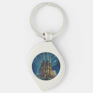 Gaudis Starry Dream   Barcelona Sagrada Familia Swirl Silverfärgad Nyckelring