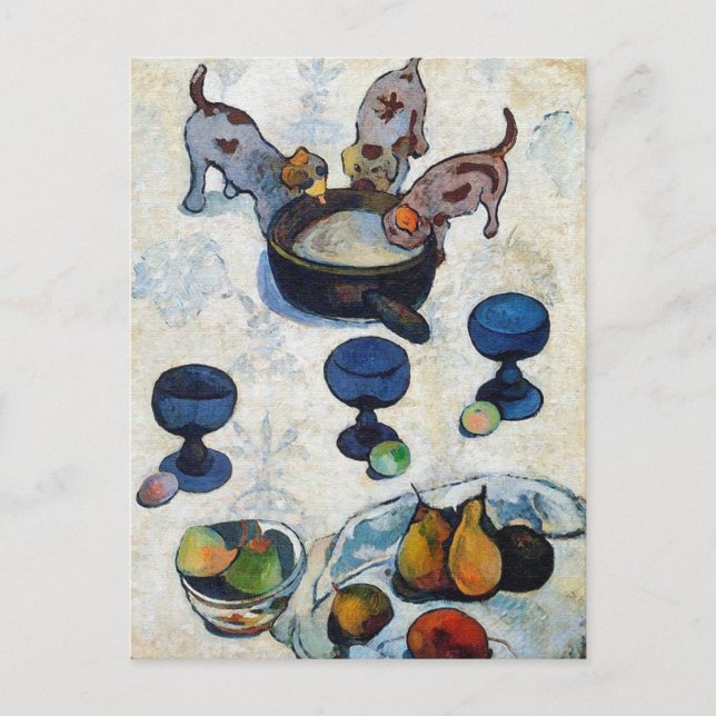 Gauguin Art Postcard: Fortfarande med tre valpar Vykort (Framsida)