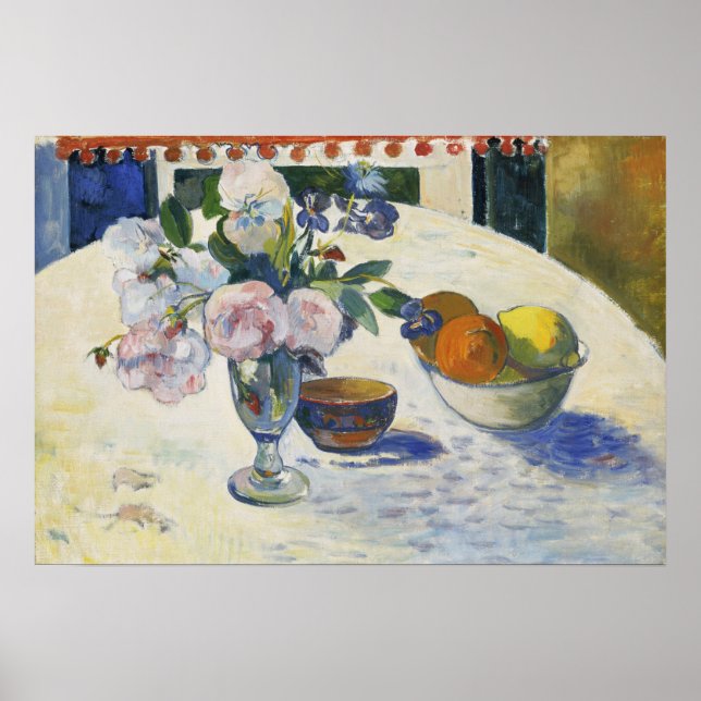 Gauguin - Blommor & fruktskål på ett bord 1894 Poster (Framsidan)