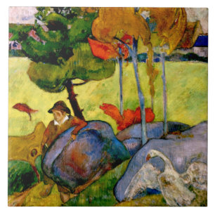 Gauguin - Breton Boy i ett liggande Kakelplatta