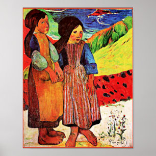 Gauguin - Breton Girls vid havet Poster