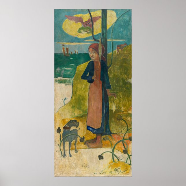 Gauguin - Bretonsk flicka som spinner 1889 Poster (Framsidan)