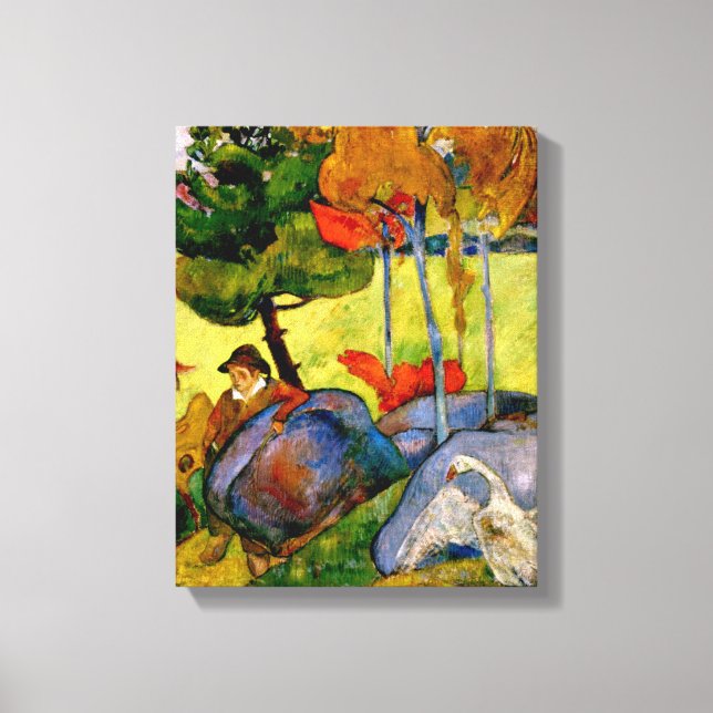 Gauguin - Bretonsk pojke i ett landskap, Canvastryck (Framsida)