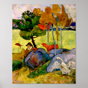 Gauguin - bretonsk pojke i ett landskap poster