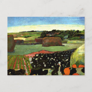 Gauguin - Haystacks in Brittany, Paul Gauguin art Vykort