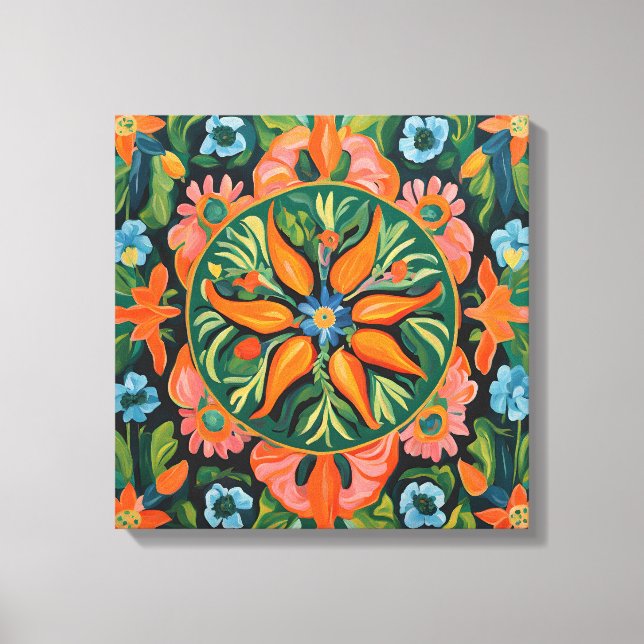 Gauguin Inspired Orange Grönt Blommigt Canvastryck (Framsida)