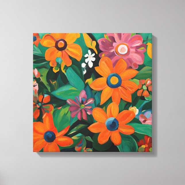 Gauguin Inspired Orange Grönt Blommigt Canvastryck (Framsida)