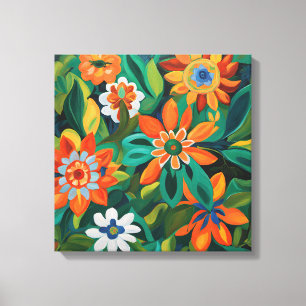 Gauguin Inspired Orange Grönt Blommigt Canvastryck