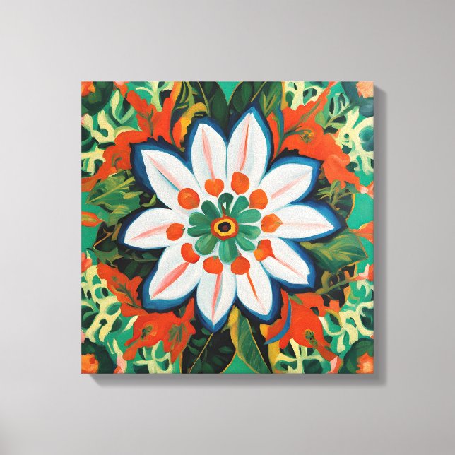 Gauguin Inspired White Grönt Blommigt Canvastryck (Framsida)