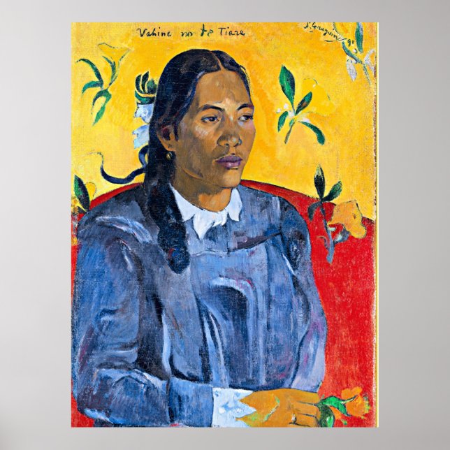 Gauguin - Kvinnor med blomma, porträtt-målning Poster (Framsidan)