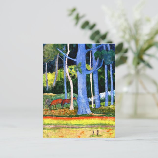 Gauguin - Liggande med blå Träd-trunkers Vykort (Stående Fram)