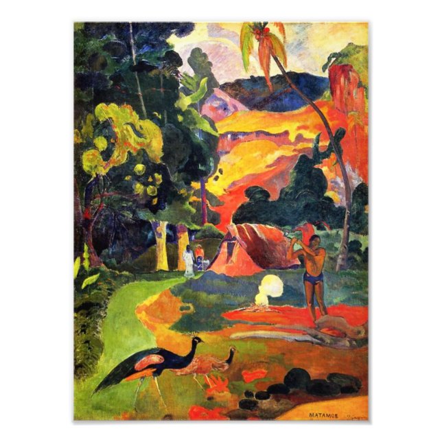 Gauguin liggande med Peacocks Photo Print Fototryck (Framsidan)