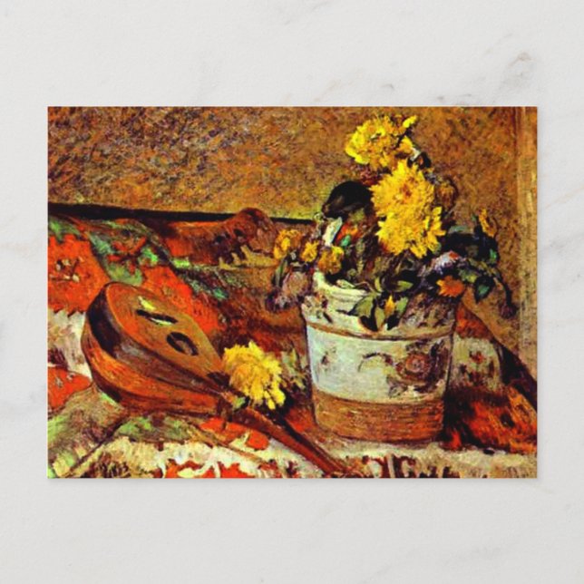 Gauguin-Mandolina och Flowers-1883 Vykort (Framsida)