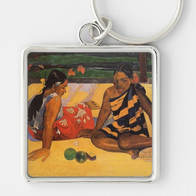 Gauguin Polynesia Tahiti Kvinnor Fyrkantig Silverfärgad Nyckelring (Framsidan)