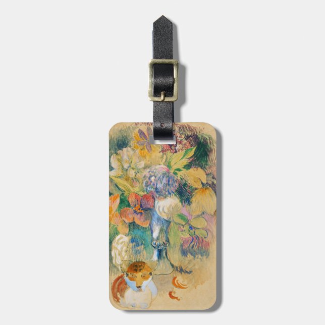 Gauguin Stilleben med Katt Vintage Blommig Konst Bagagebricka (Vertikal Framsida)